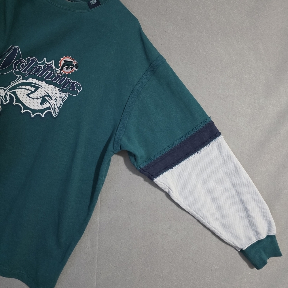 Vtg Y2k No Huddle Mens NFL Miami Dolphins Colorblock Sweater Size 2XL - Picture 8 of 12